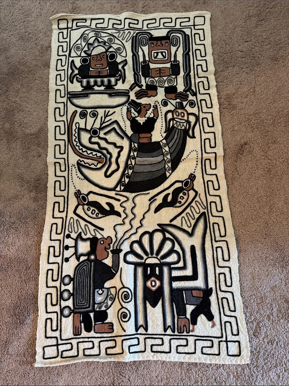 Embroidered Aztec Mayan Inca Hand Woven Tapestry